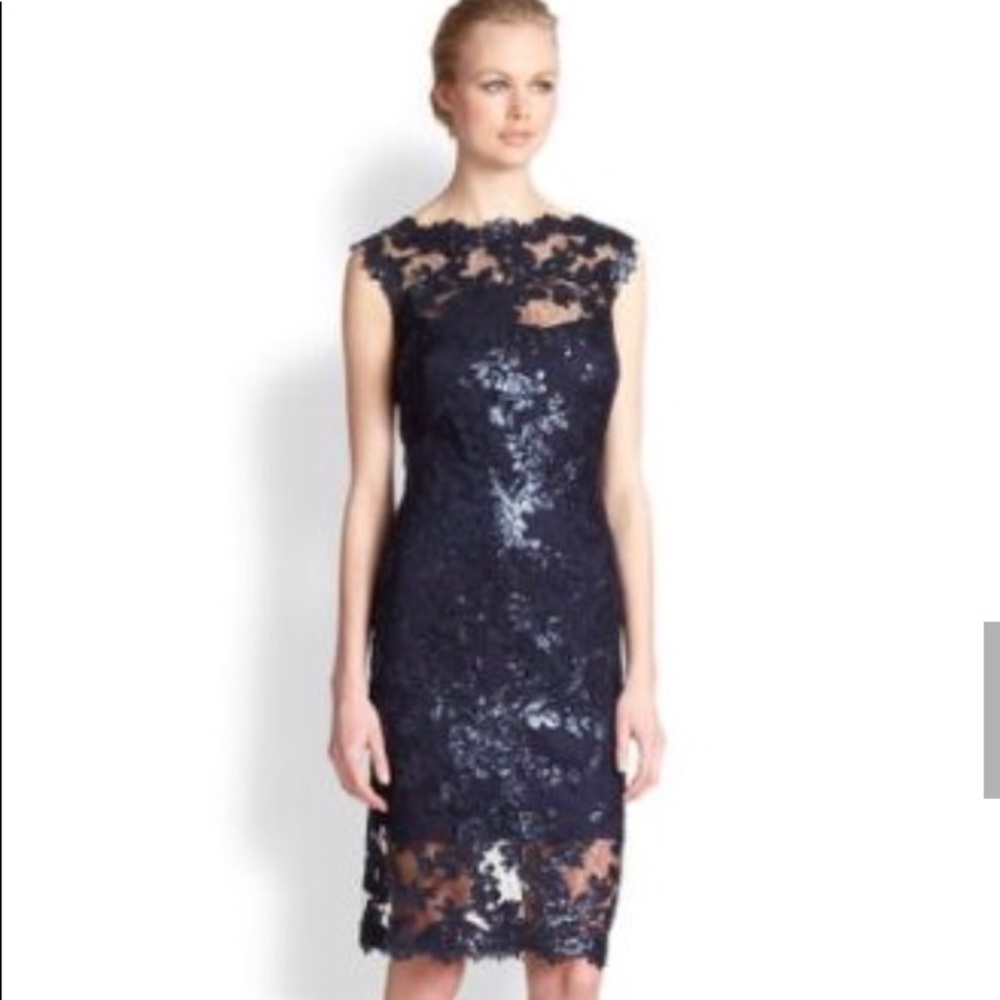 tadashi shoji black lace sequin cocktail dress